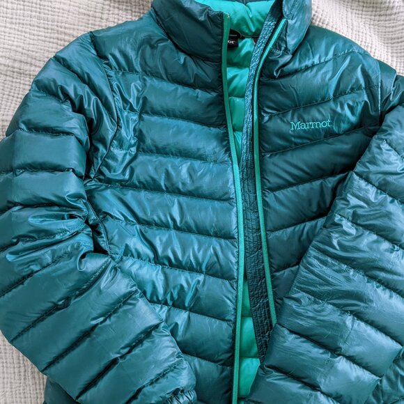 Green Marmot Puffer Jacket Coat, Like New, Women's Medium 700 Fill - Picture 5 of 7